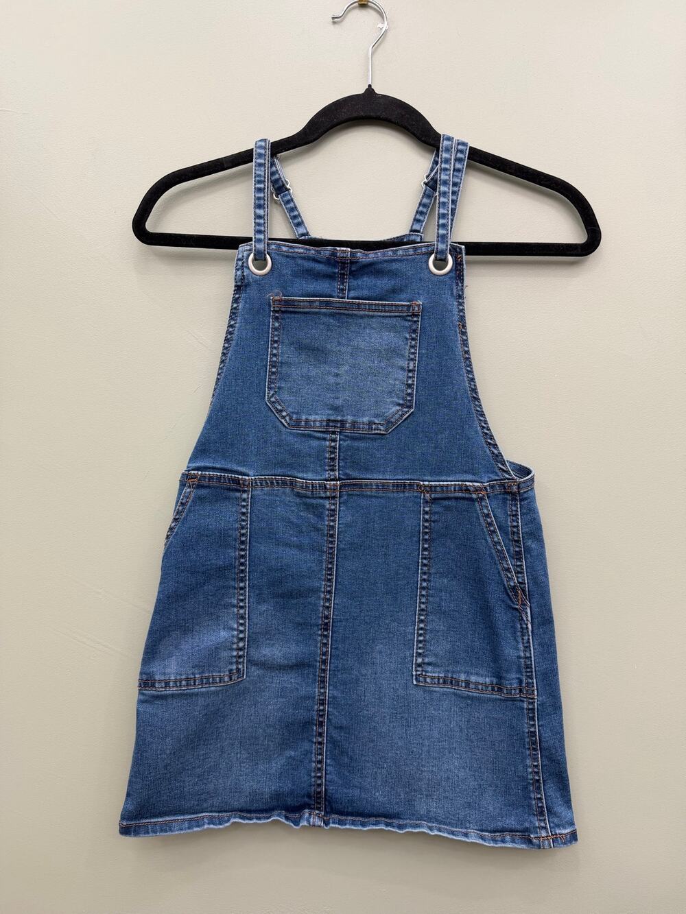 Cat & Jack Girls 7/8 Denim Overall Dress Stretch Jean Skirtall Pinafore
